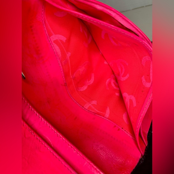 CHANEL Cambon Bi fold Long Wallet Line Coco Mark Leather / Black ~ Neon Pink COA - Picture 7 of 16